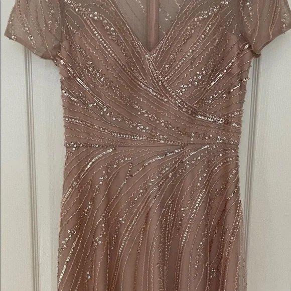 NWT $379 Xscape [ 6 ] V Neck Beaded Chiffon A Line Gown In Blush Pink - Picture 6 of 10